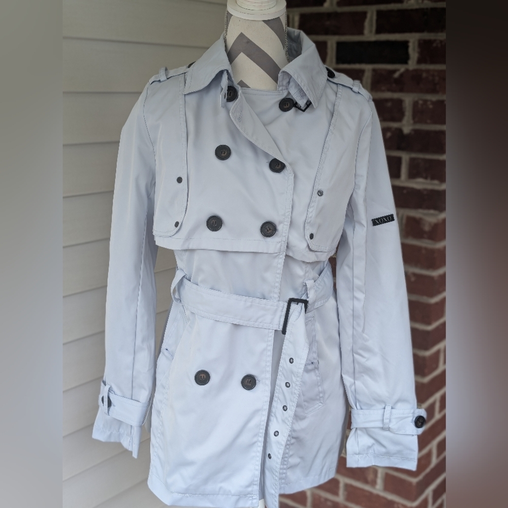 XOXO Women's Double-Breasted Trench Coat - Ice Blue